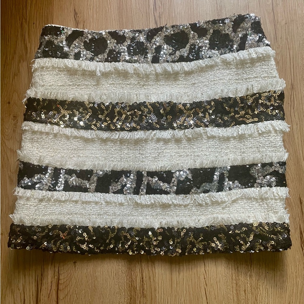 English Rose Sequin Striped Mini Skirt - Black and White